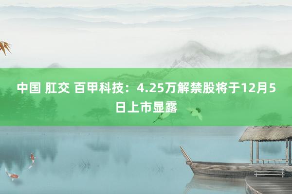 中国 肛交 百甲科技：4.25万解禁股将于12月5日上市显露