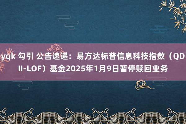 yqk 勾引 公告速递：易方达标普信息科技指数（QDII-LOF）基金2025年1月9日暂停赎回业务