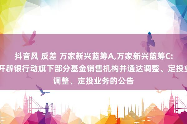 抖音风 反差 万家新兴蓝筹A，万家新兴蓝筹C: 对于加多开辟银行动旗下部分基金销售机构并通达调整、定投业务的公告
